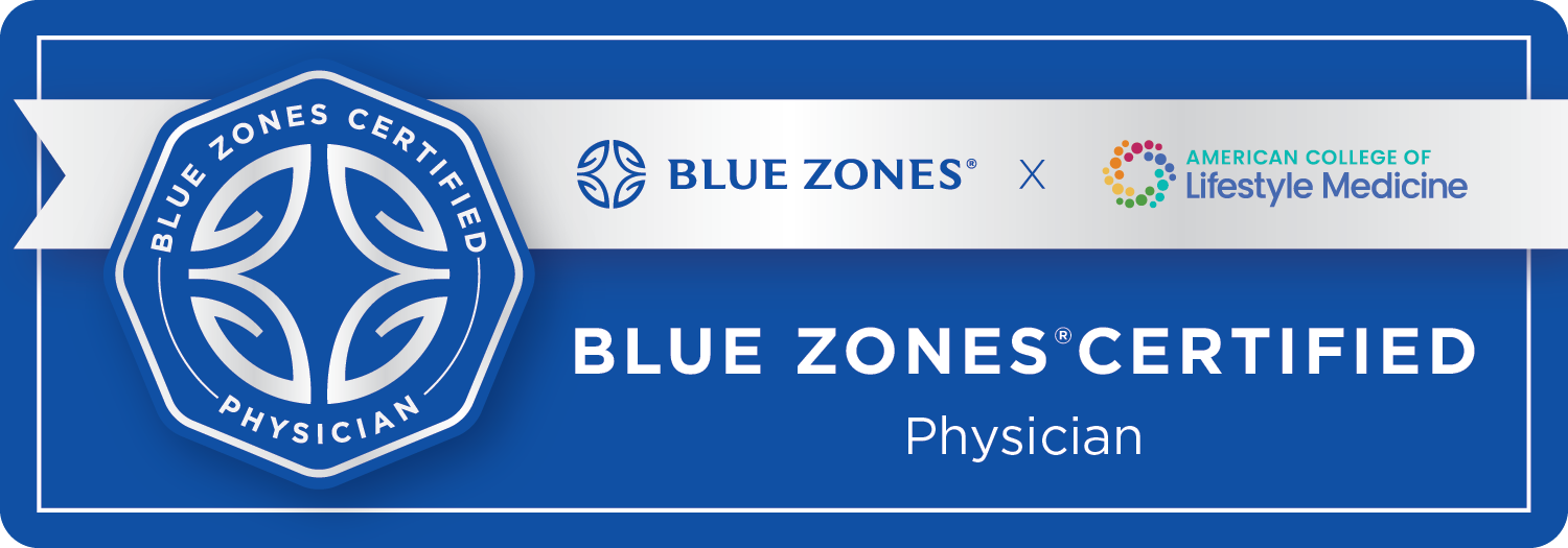 Blue Zones Certified Physician badge, Blue Zones x American College of Lifestyle Medicine